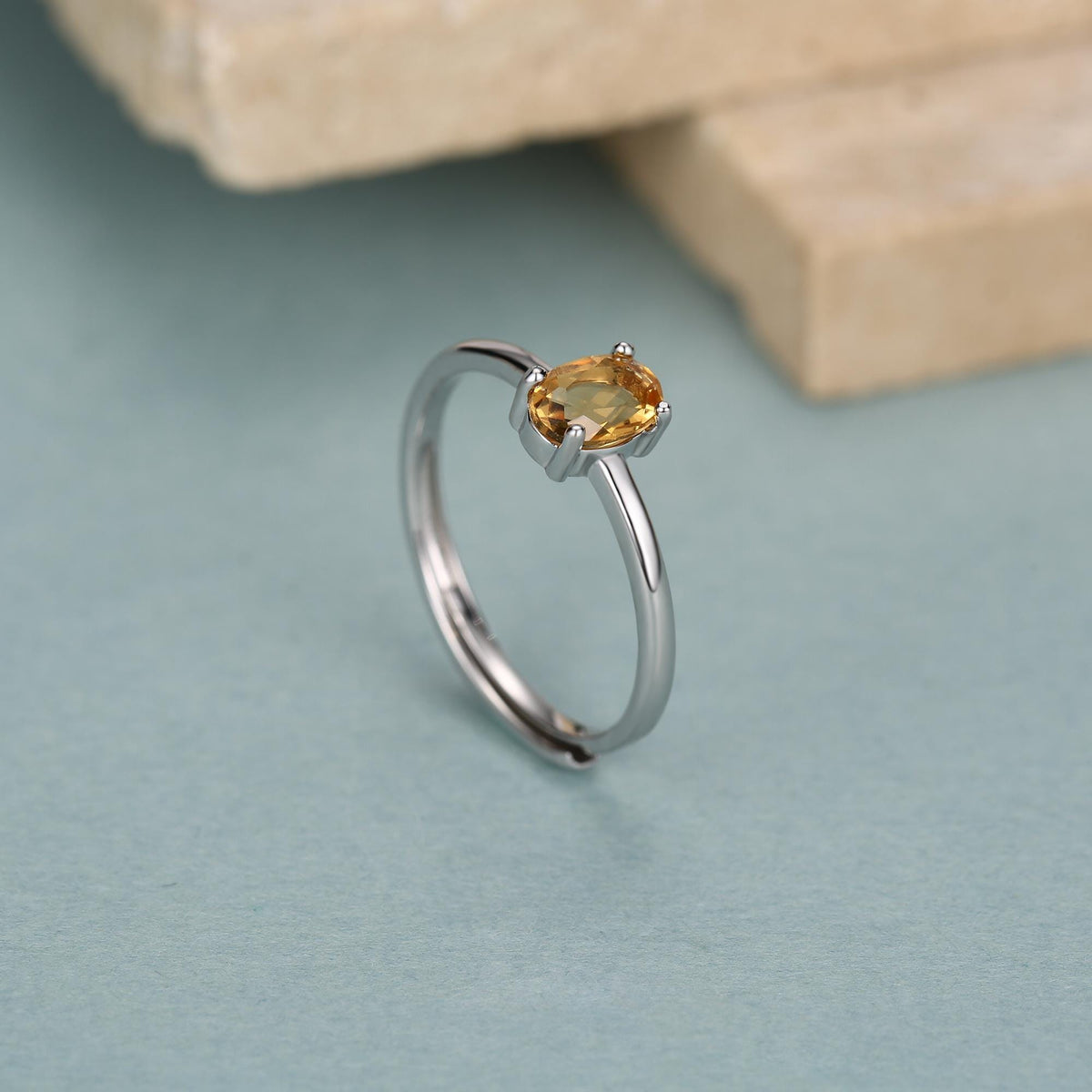 Natural Citrine Oval Ring in Sterling Silver, 4x6mm, Prong Set Oval Cut, Adjustable Size, Genuine Citrine Ring, November Birthstone