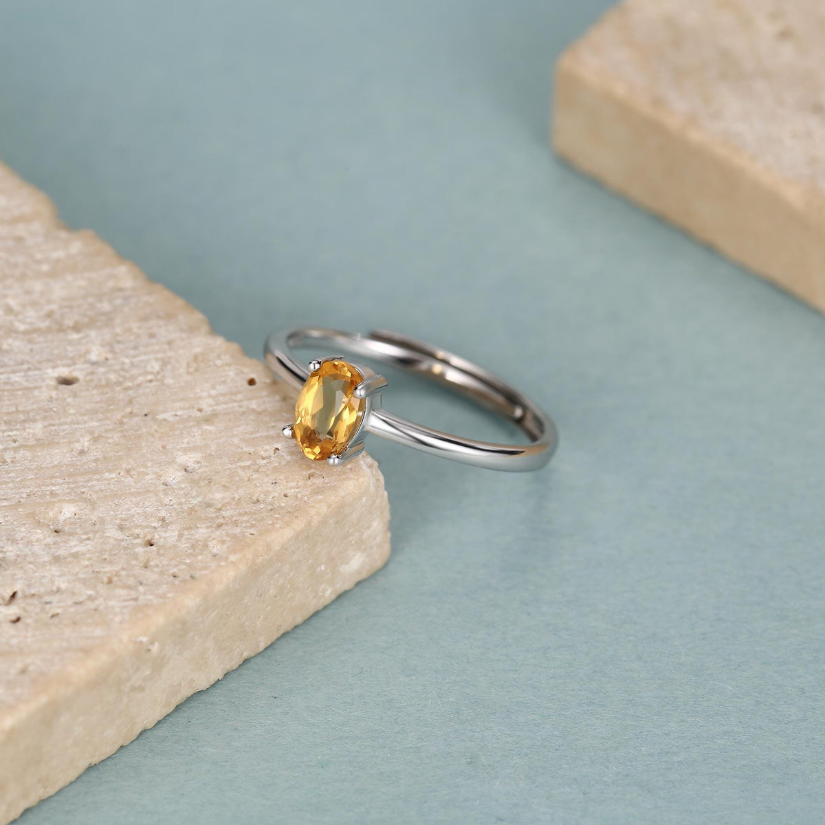 Natural Citrine Oval Ring in Sterling Silver, 4x6mm, Prong Set Oval Cut, Adjustable Size, Genuine Citrine Ring, November Birthstone