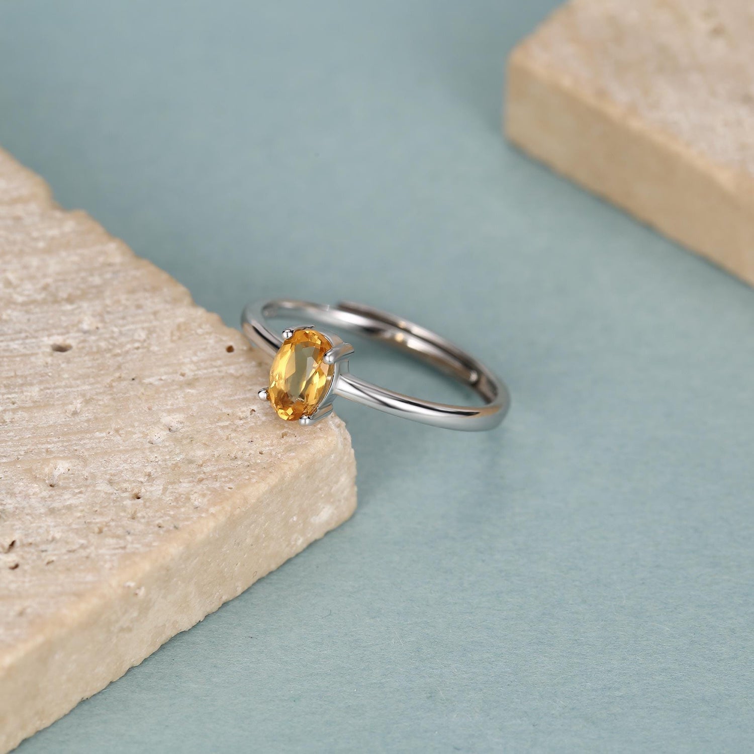 Natural Citrine Oval Ring in Sterling Silver, 4x6mm, Prong Set Oval Cut, Adjustable Size, Genuine Citrine Ring, November Birthstone