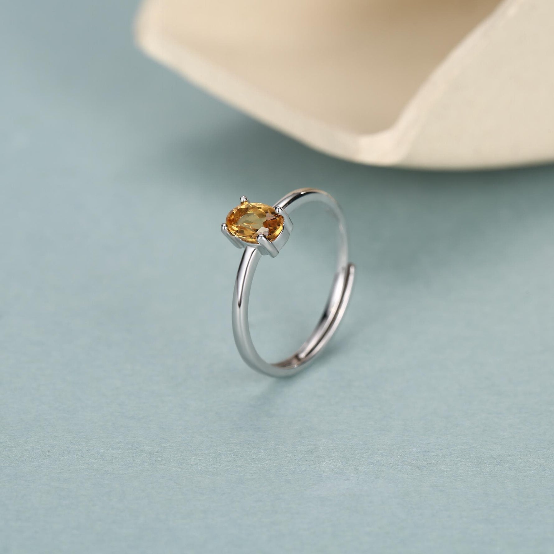 Natural Citrine Oval Ring in Sterling Silver, 4x6mm, Prong Set Oval Cut, Adjustable Size, Genuine Citrine Ring, November Birthstone