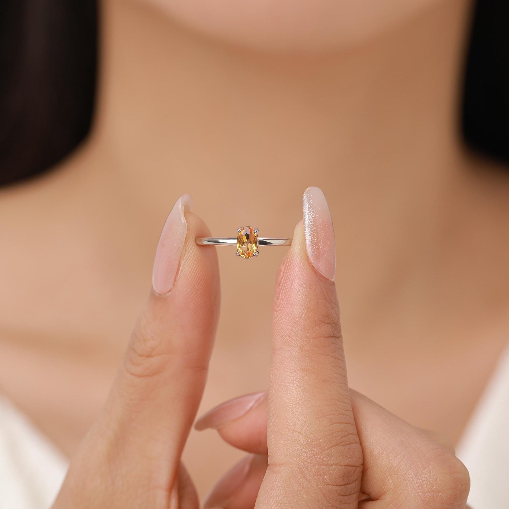 Natural Citrine Oval Ring in Sterling Silver, 4x6mm, Prong Set Oval Cut, Adjustable Size, Genuine Citrine Ring, November Birthstone