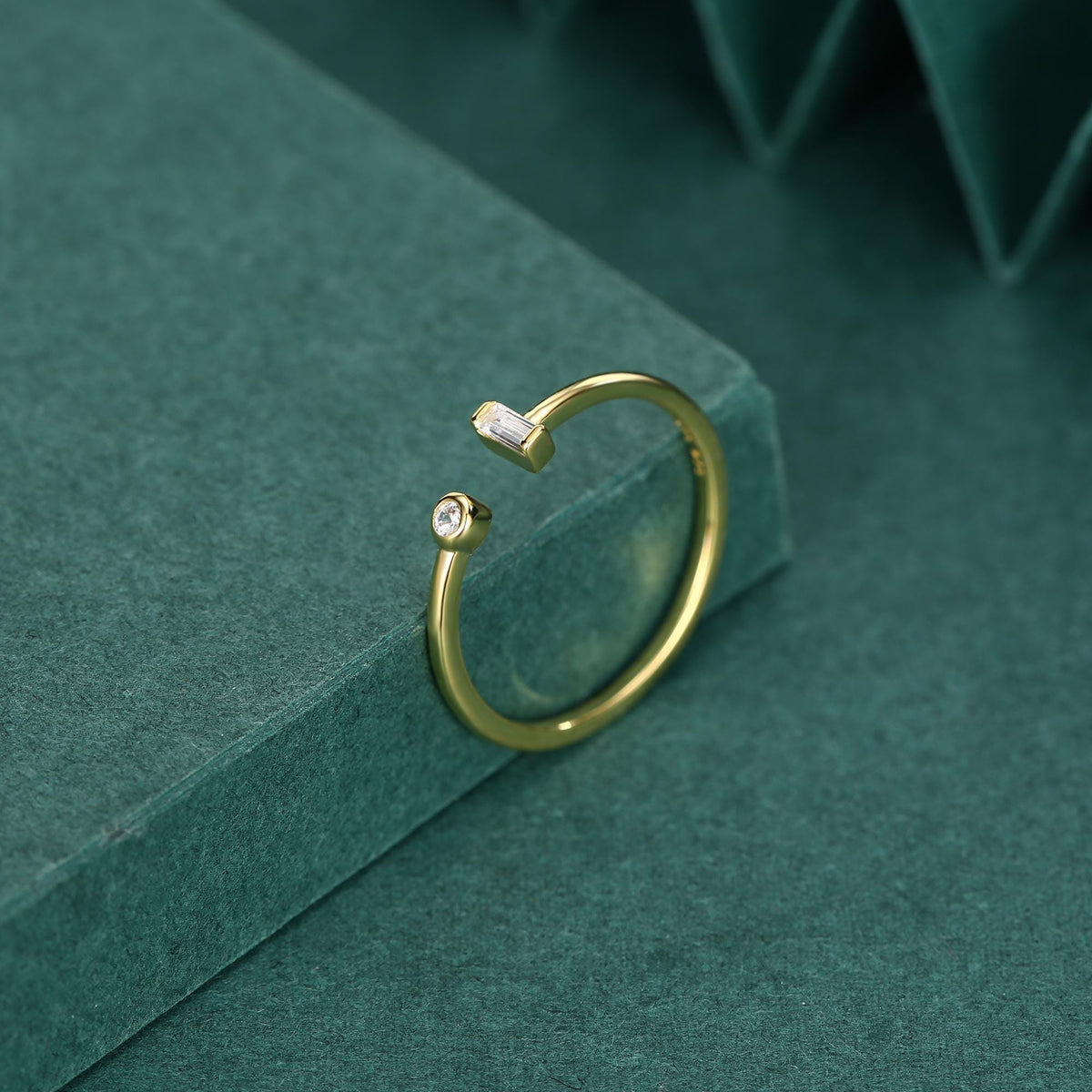 Baguette CZ Open Ring in Sterling Silver, Silver or Gold, Adjustable, Baguette Ring, Minimalist CZ Ring, Geometric Ring