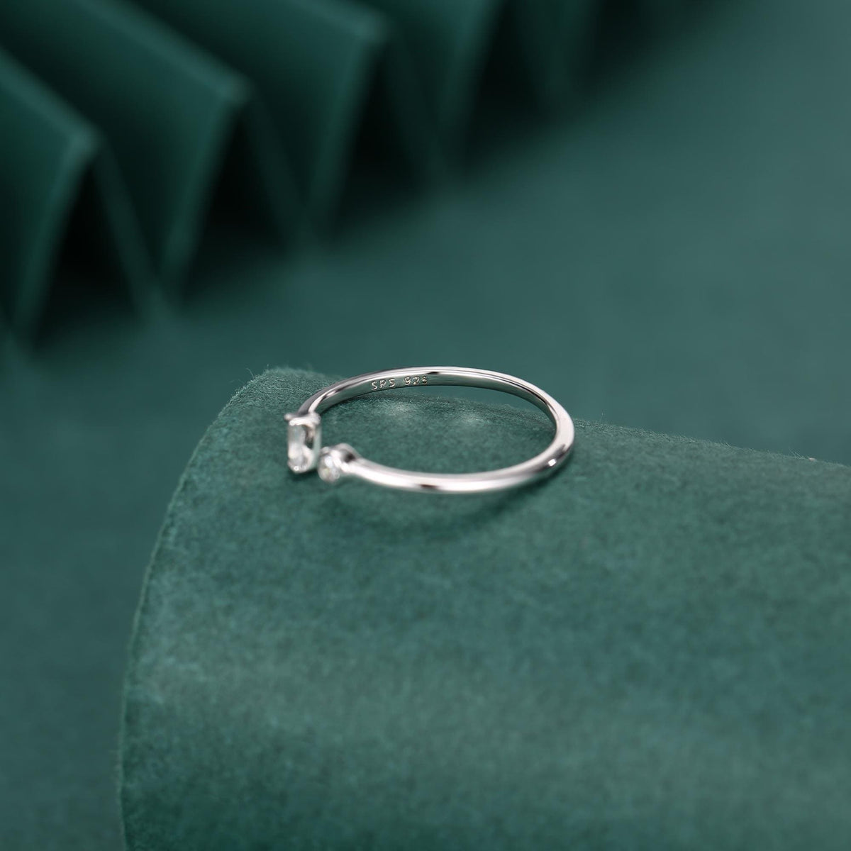 Baguette CZ Open Ring in Sterling Silver, Silver or Gold, Adjustable, Baguette Ring, Minimalist CZ Ring, Geometric Ring