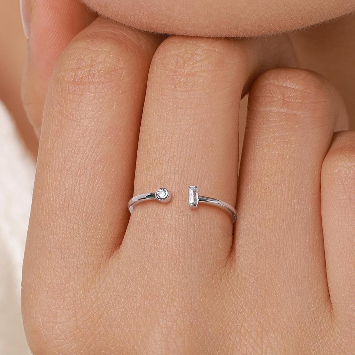Baguette CZ Open Ring in Sterling Silver, Silver or Gold, Adjustable, Baguette Ring, Minimalist CZ Ring, Geometric Ring