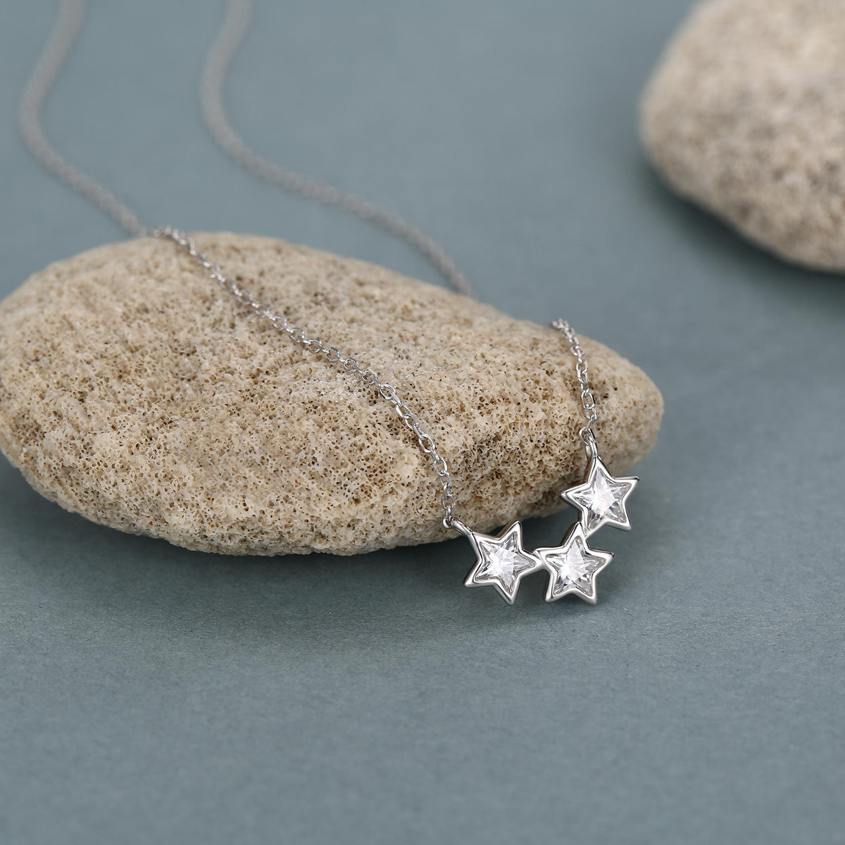 Clear CZ Triple Star Pendant Necklace in Sterling Silver, Silver or Gold, Three Star Crystal Necklace, Minimal Star Pendant