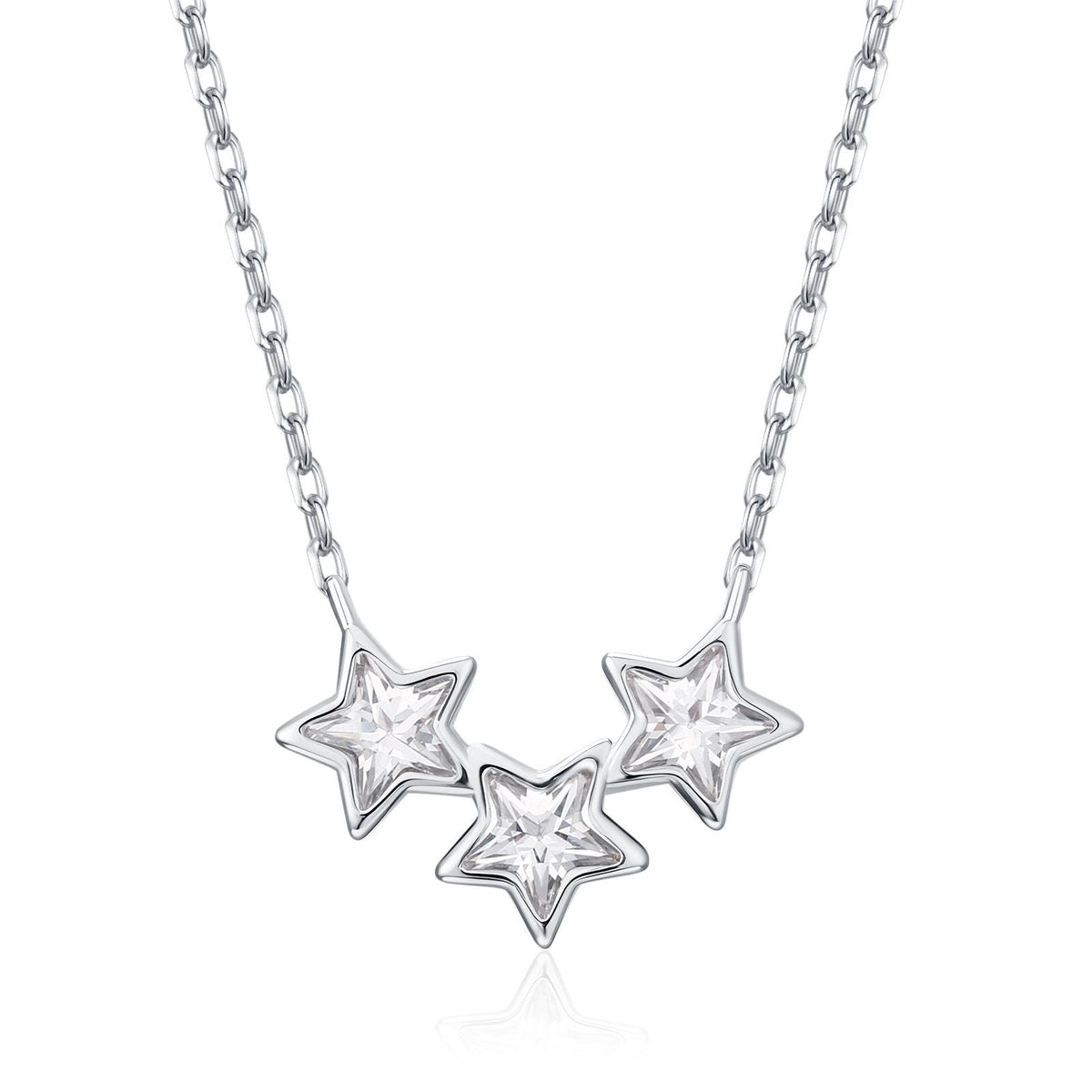 Clear CZ Triple Star Pendant Necklace in Sterling Silver, Silver or Gold, Three Star Crystal Necklace, Minimal Star Pendant