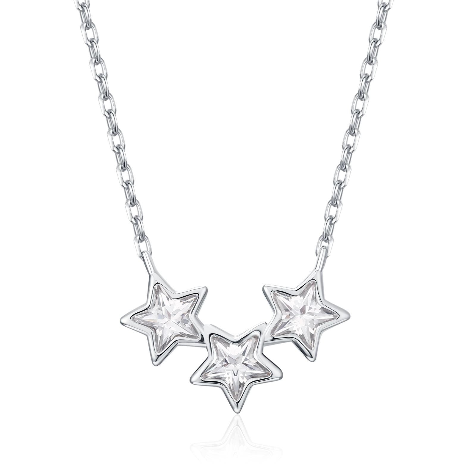Clear CZ Triple Star Pendant Necklace in Sterling Silver, Silver or Gold, Three Star Crystal Necklace, Minimal Star Pendant