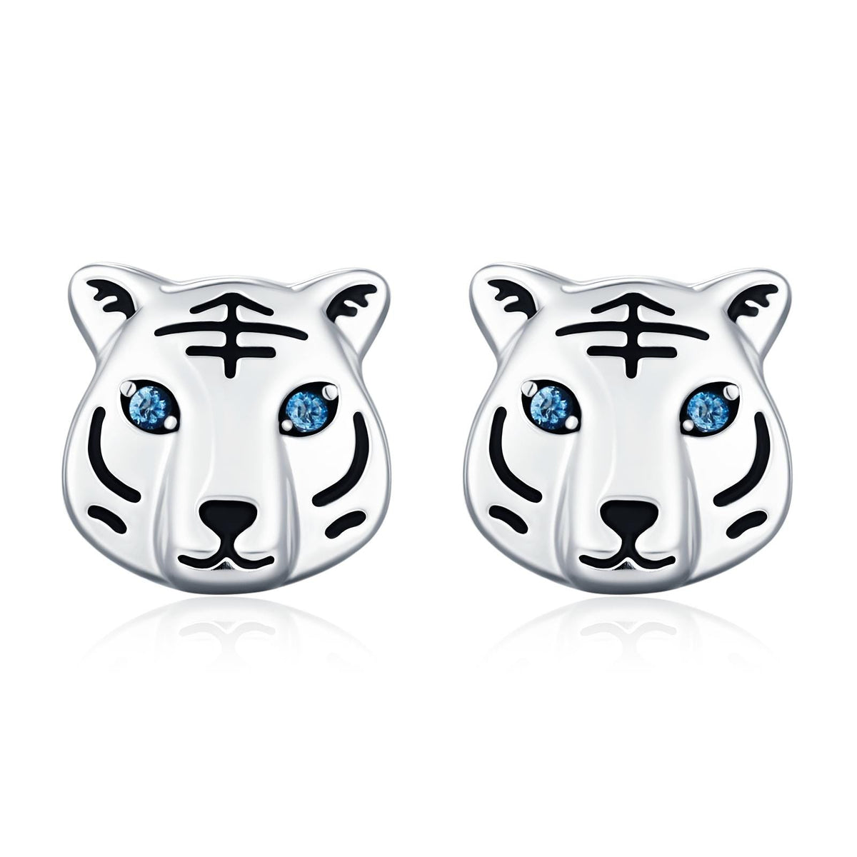 Blue Eyed Tiger Stud Earrings in Sterling Silver, Silver or Gold, Animal Earrings, Nature Inspired