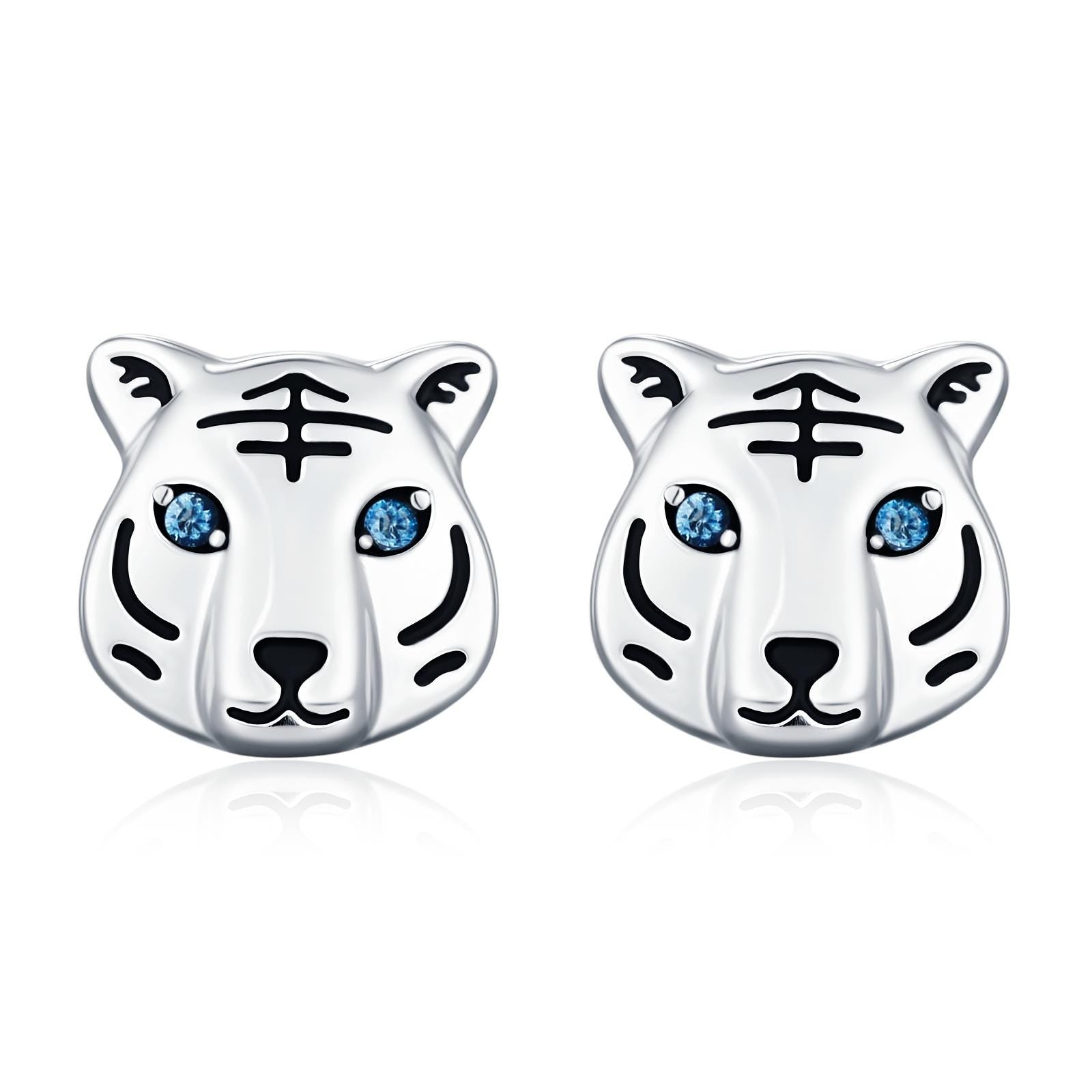 Blue Eyed Tiger Stud Earrings in Sterling Silver, Silver or Gold, Animal Earrings, Nature Inspired