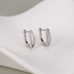 Double Huggie Hoop CZ Earrings in Sterling Silver, Geometric CZ Hoop Earrings, Silver, Gold or Rose Gold, 10mm, Minimalist Hoops