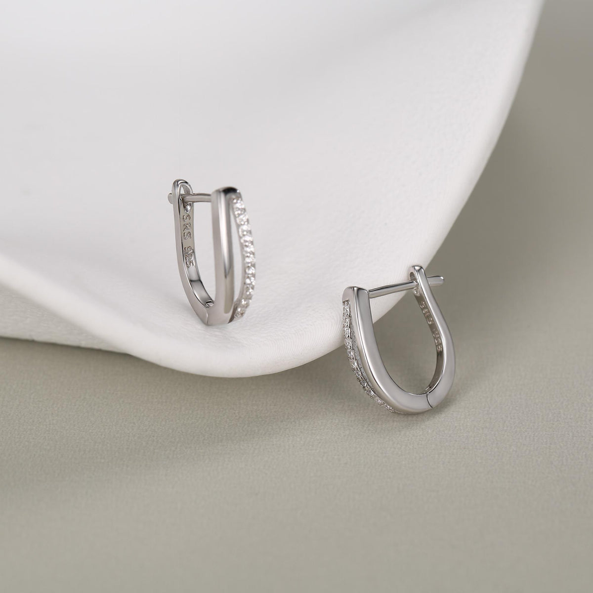 Double Huggie Hoop CZ Earrings in Sterling Silver, Geometric CZ Hoop Earrings, Silver, Gold or Rose Gold, 10mm, Minimalist Hoops