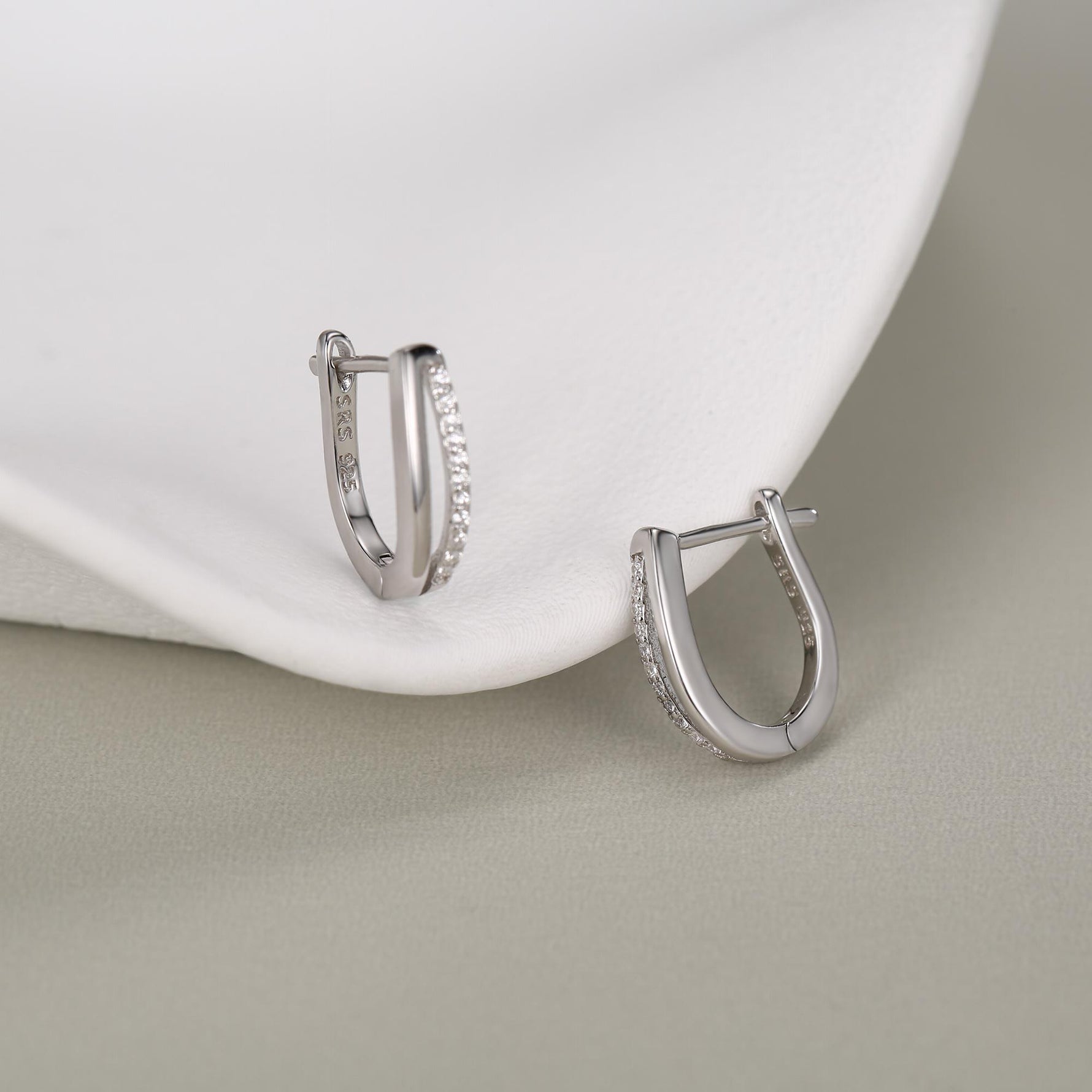 Double Huggie Hoop CZ Earrings in Sterling Silver, Geometric CZ Hoop Earrings, Silver, Gold or Rose Gold, 10mm, Minimalist Hoops
