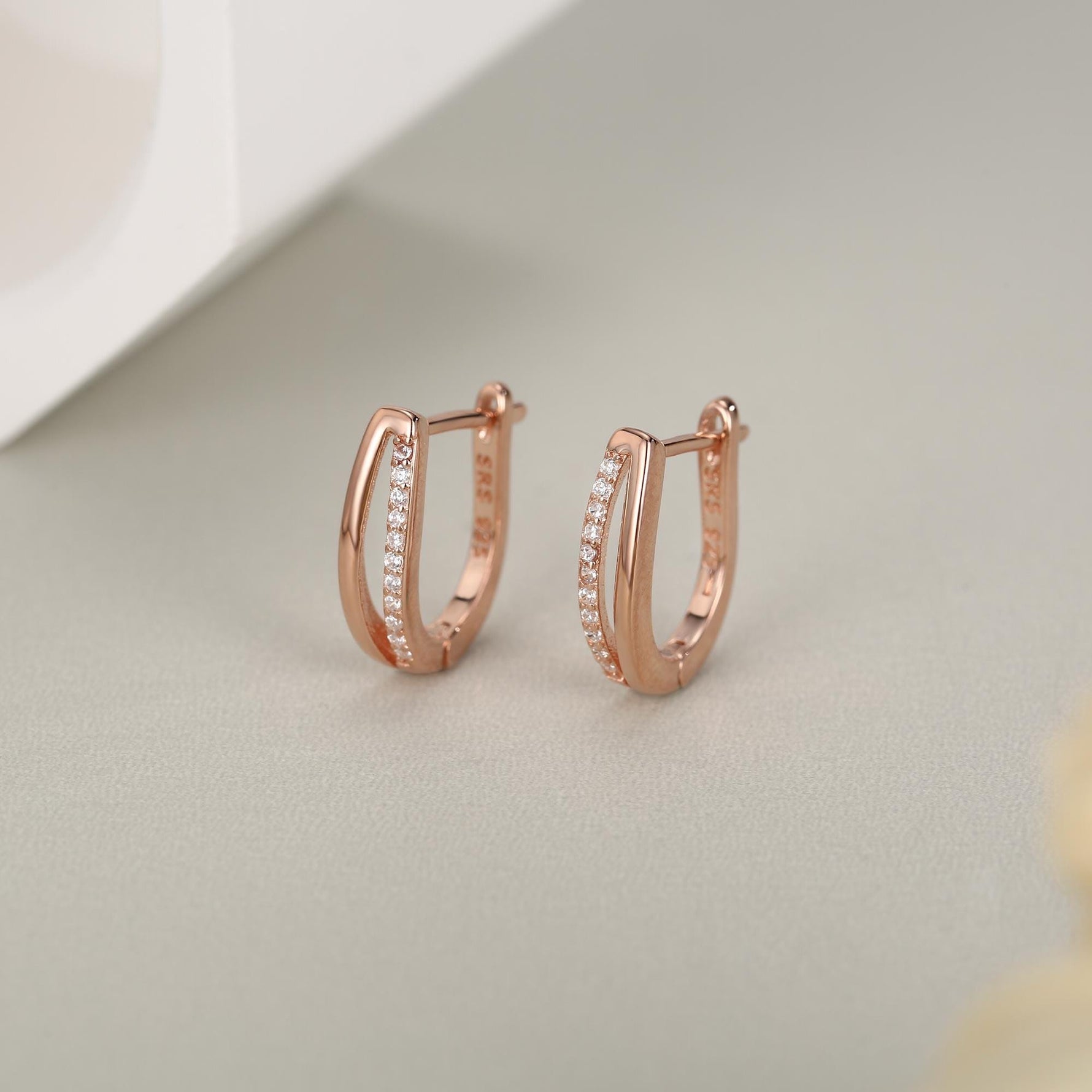 Double Huggie Hoop CZ Earrings in Sterling Silver, Geometric CZ Hoop Earrings, Silver, Gold or Rose Gold, 10mm, Minimalist Hoops