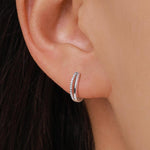 Double Huggie Hoop CZ Earrings in Sterling Silver, Geometric CZ Hoop Earrings, Silver, Gold or Rose Gold, 10mm, Minimalist Hoops
