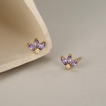 Sterling Silver Amethyst Purple CZ Marquise Cluster Stud Earrings, Gold or Silver, Marquise Fan Stud, CZ Crown Stud, Three Marquise Stud