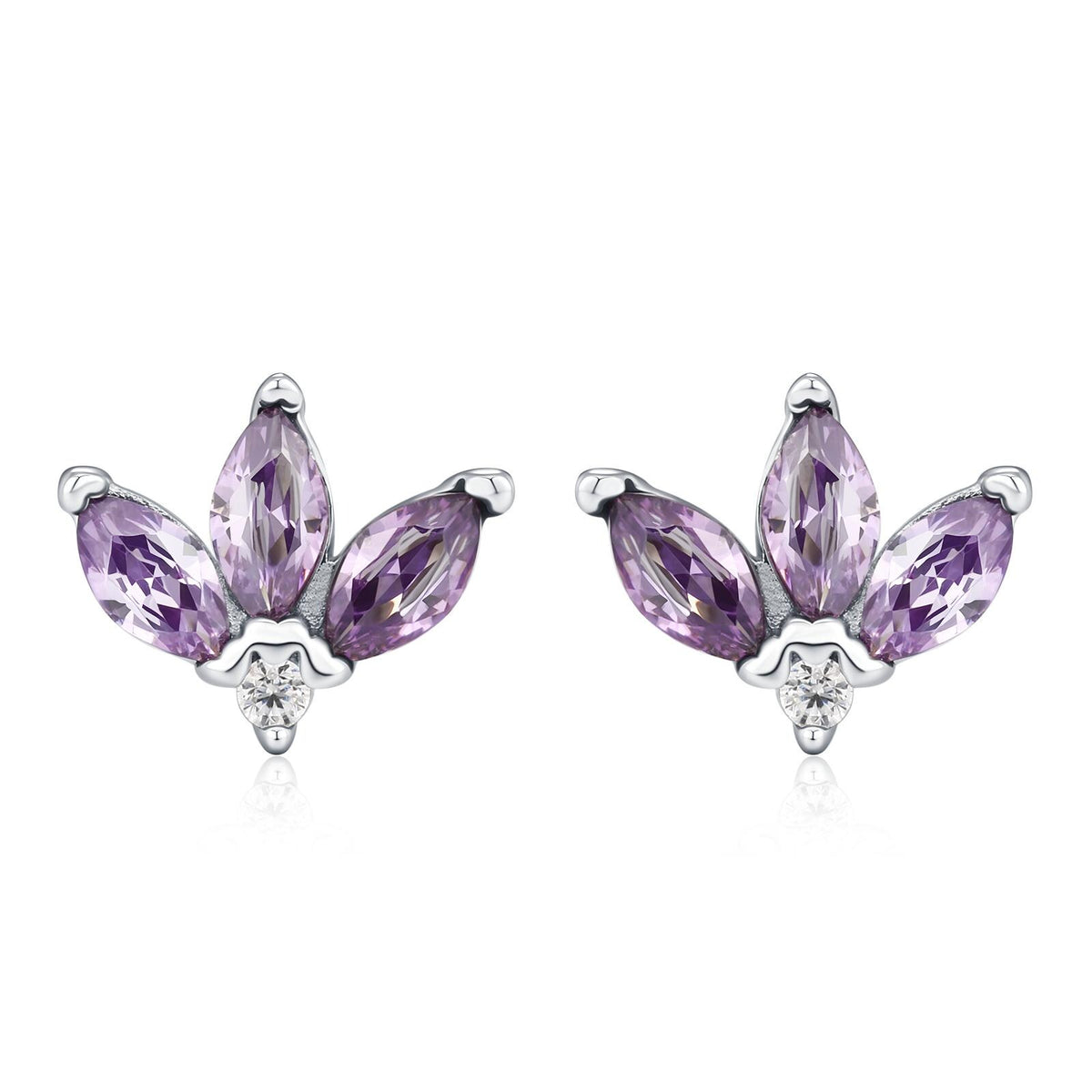 Sterling Silver Amethyst Purple CZ Marquise Cluster Stud Earrings, Gold or Silver, Marquise Fan Stud, CZ Crown Stud, Three Marquise Stud