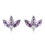 Sterling Silver Amethyst Purple CZ Marquise Cluster Stud Earrings, Gold or Silver, Marquise Fan Stud, CZ Crown Stud, Three Marquise Stud