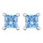 Princess Cut Aquamarine Blue CZ Stud Earrings in Sterling Silver, Square Cut Crystal Earrings, Lilac Purple CZ, March Birthstone