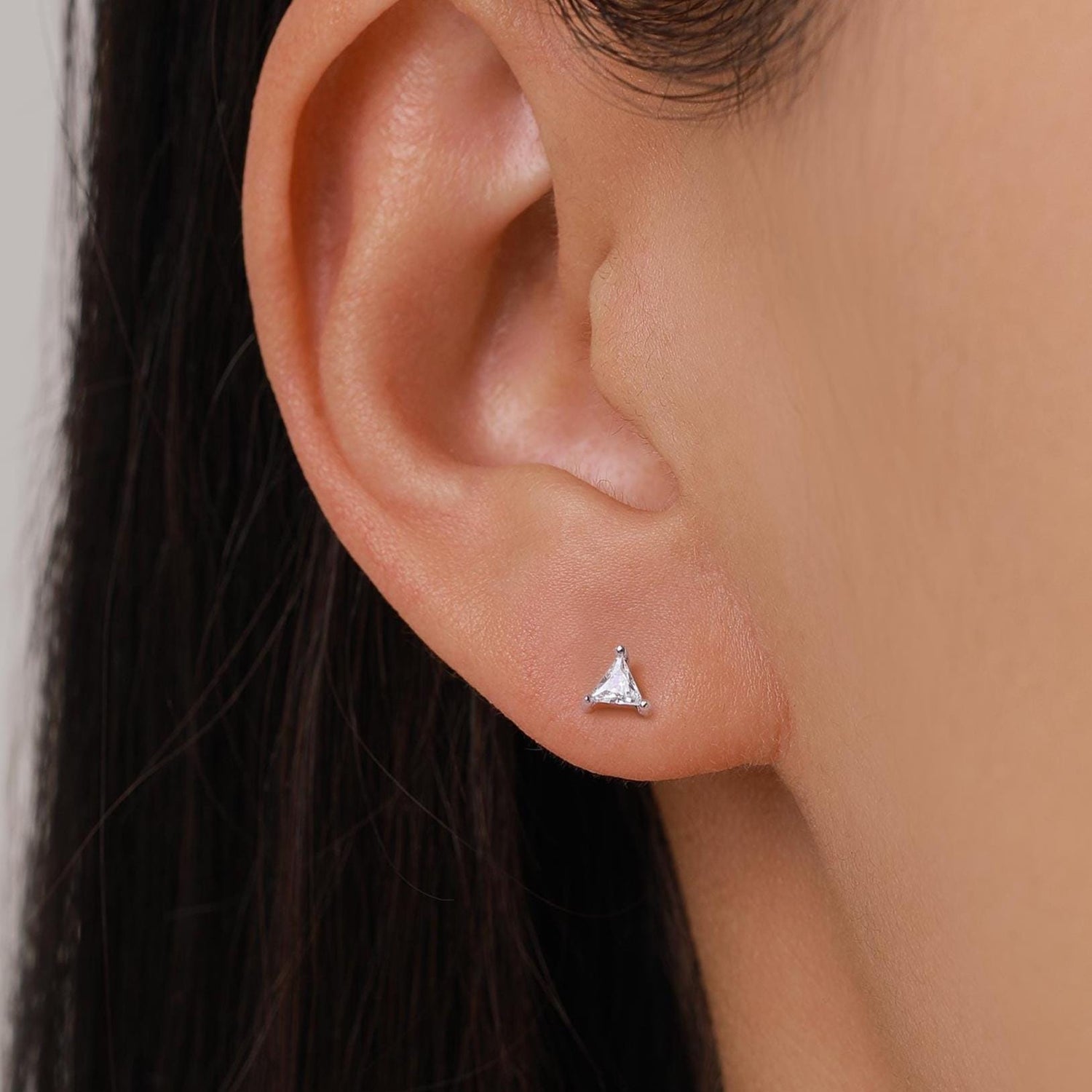 Sterling Silver Tiny Triangle CZ 16G Flat Back Earrings