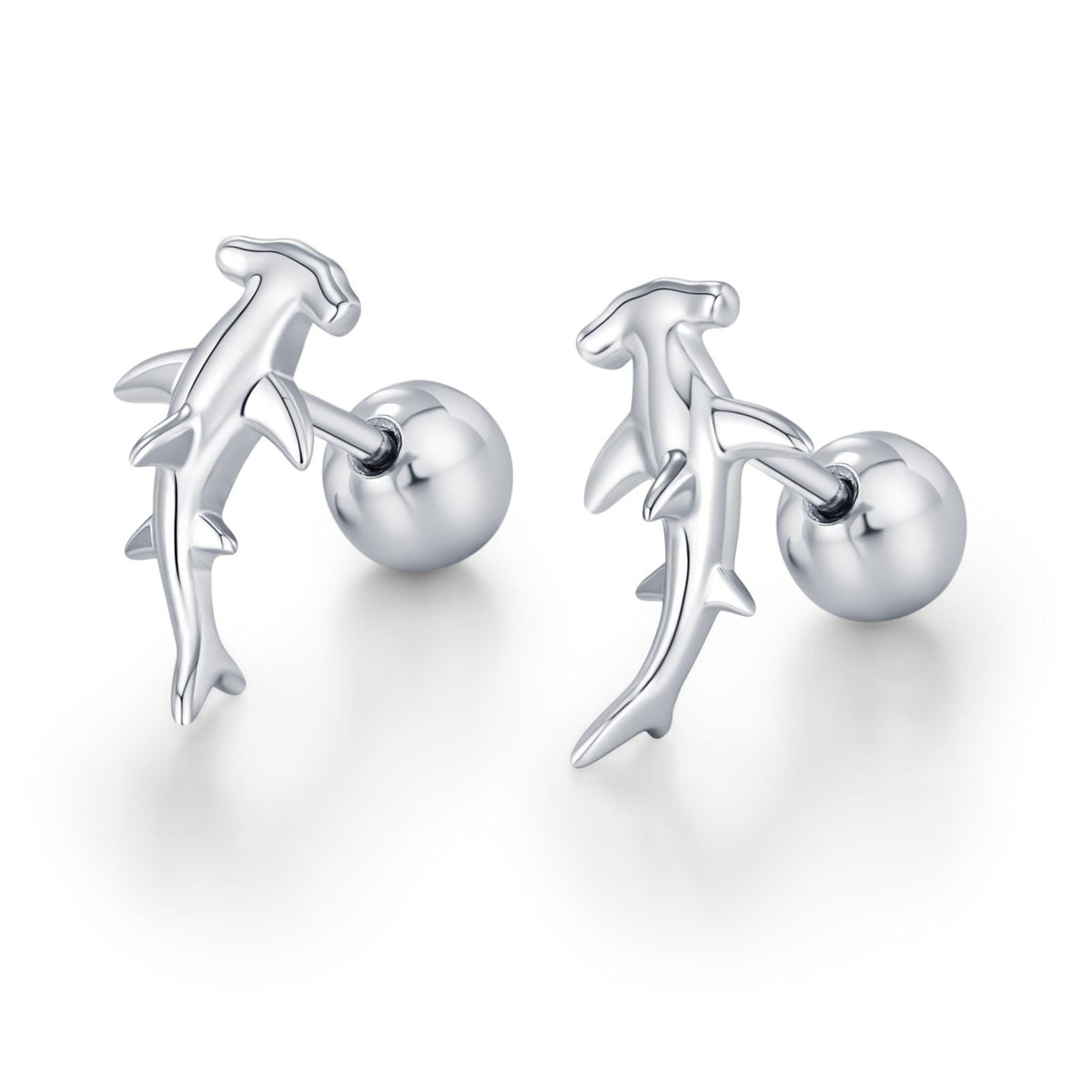 Sterling Silver Hammerhead Shark Screw Back Earrings