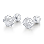 Sterling Silver Seashell 18G Screw Back Earrings