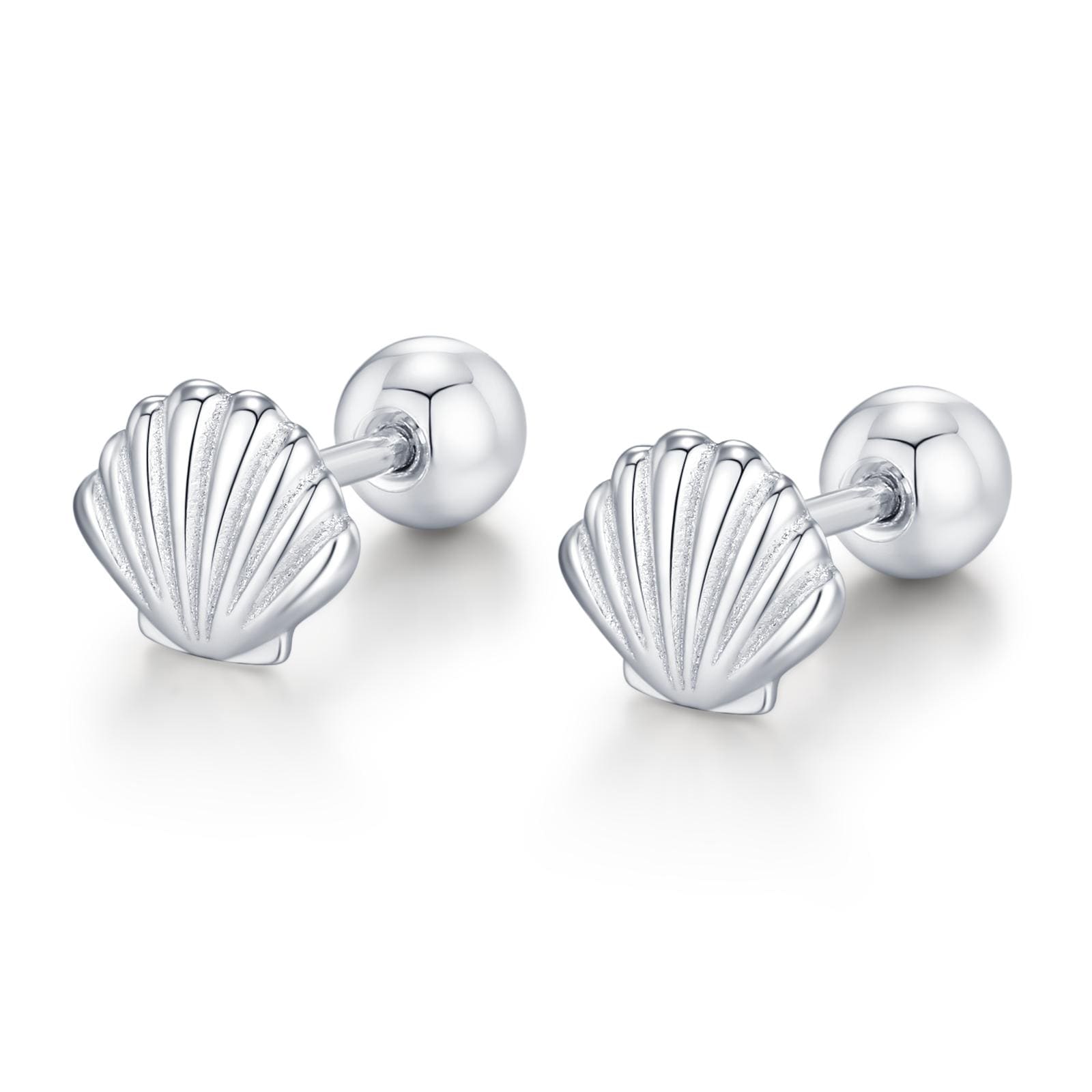Sterling Silver Seashell 18G Screw Back Earrings