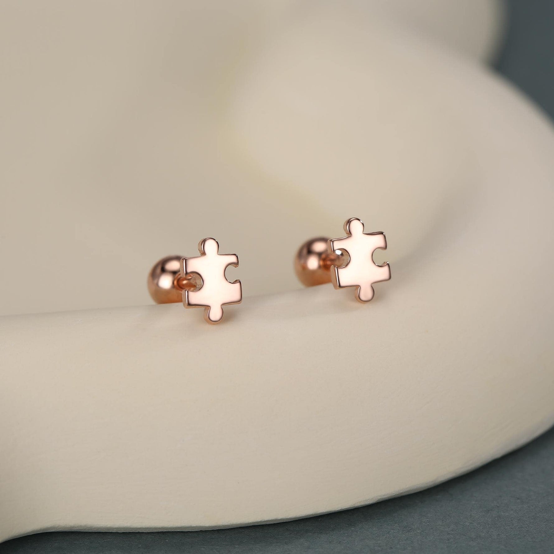 Sterling Silver 18G Puzzle Piece Screw Back Earrings