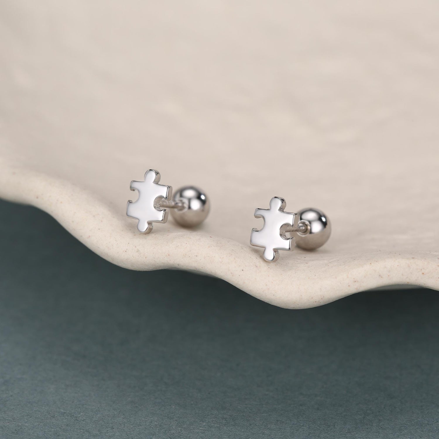 Sterling Silver 18G Puzzle Piece Screw Back Earrings