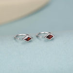 Sterling Silver Garnet Red Rhombus CZ Open Hoop Earrings