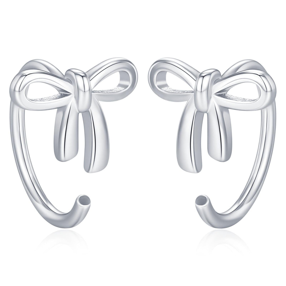 Sterling Silver Tiny Bow Open Hoop Earrings