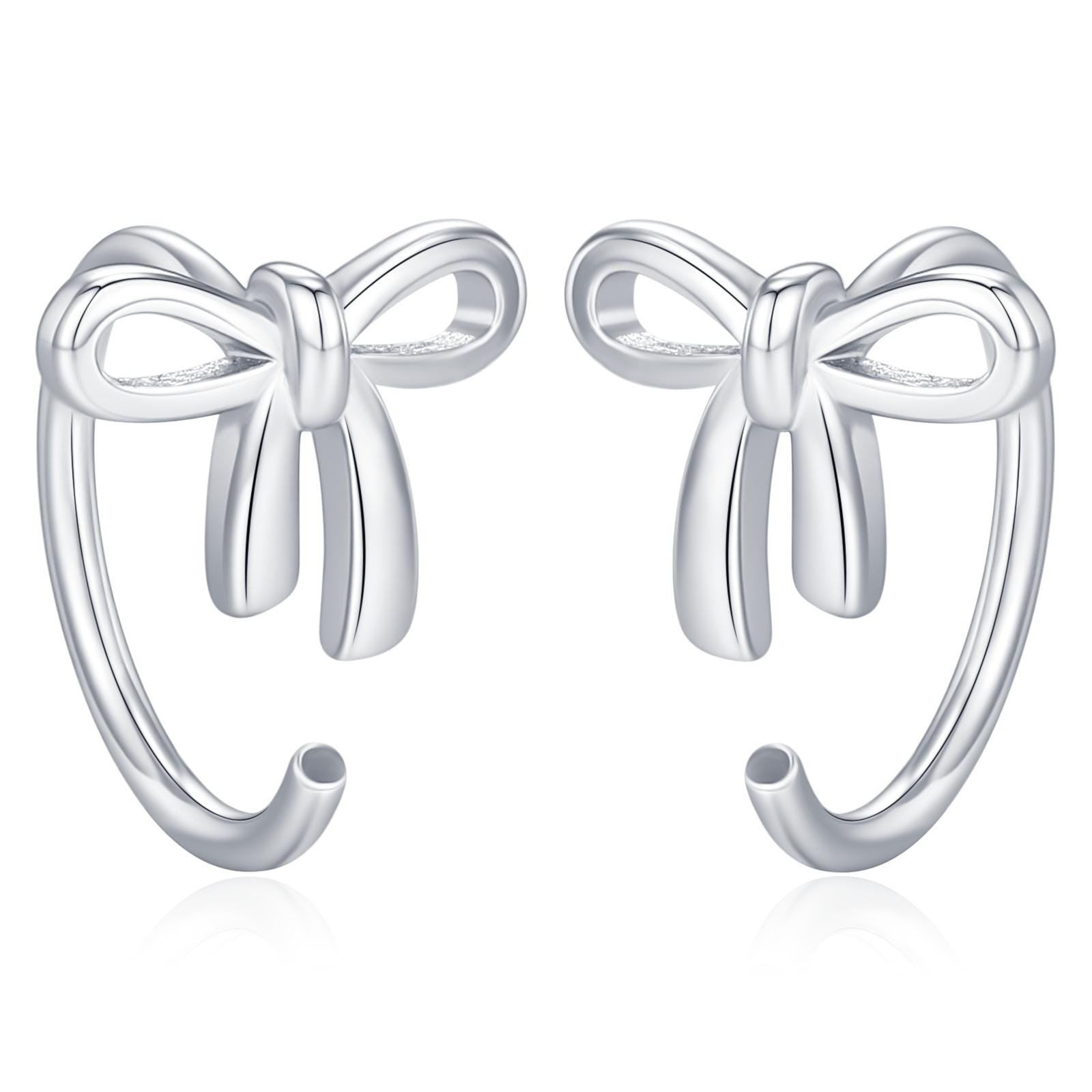 Sterling Silver Tiny Bow Open Hoop Earrings