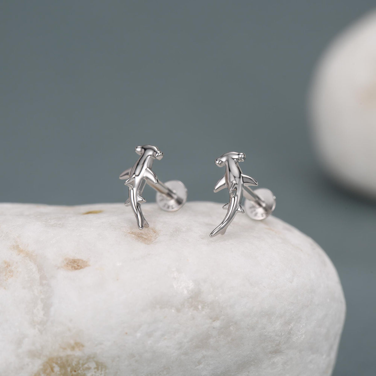 Sterling Silver Hammerhead Shark 16G Flat Back Earrings