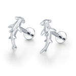 Sterling Silver Hammerhead Shark 16G Flat Back Earrings