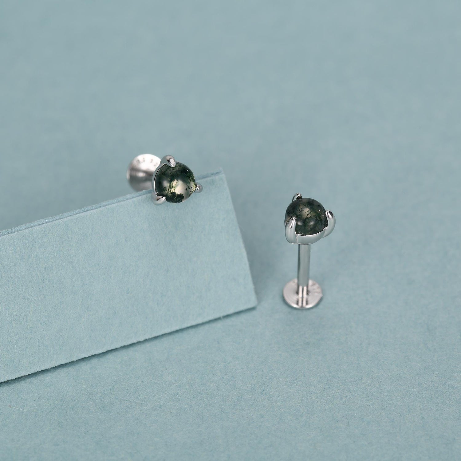 Sterling Silver Moss Agate 16G Flat Back Earrings