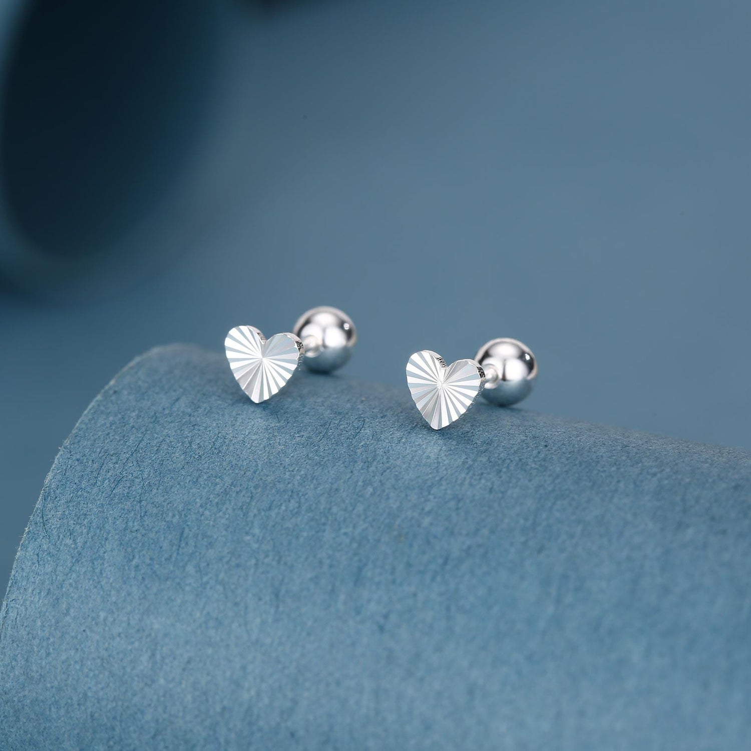 Sterling Silver Sunburst Heart 18G Screw Back Earrings