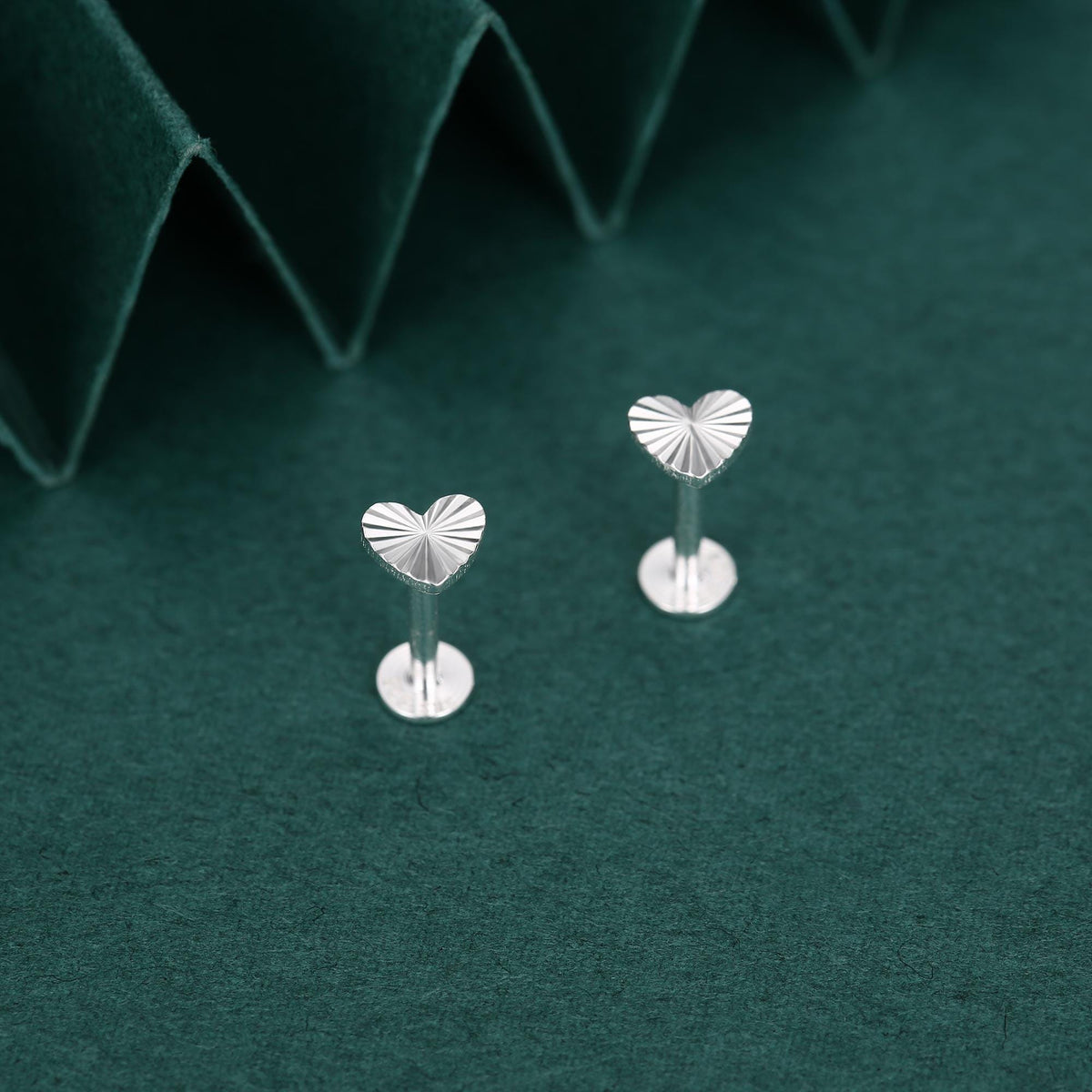 Sterling Silver Sunburst Heart 16G Flat Back Earrings