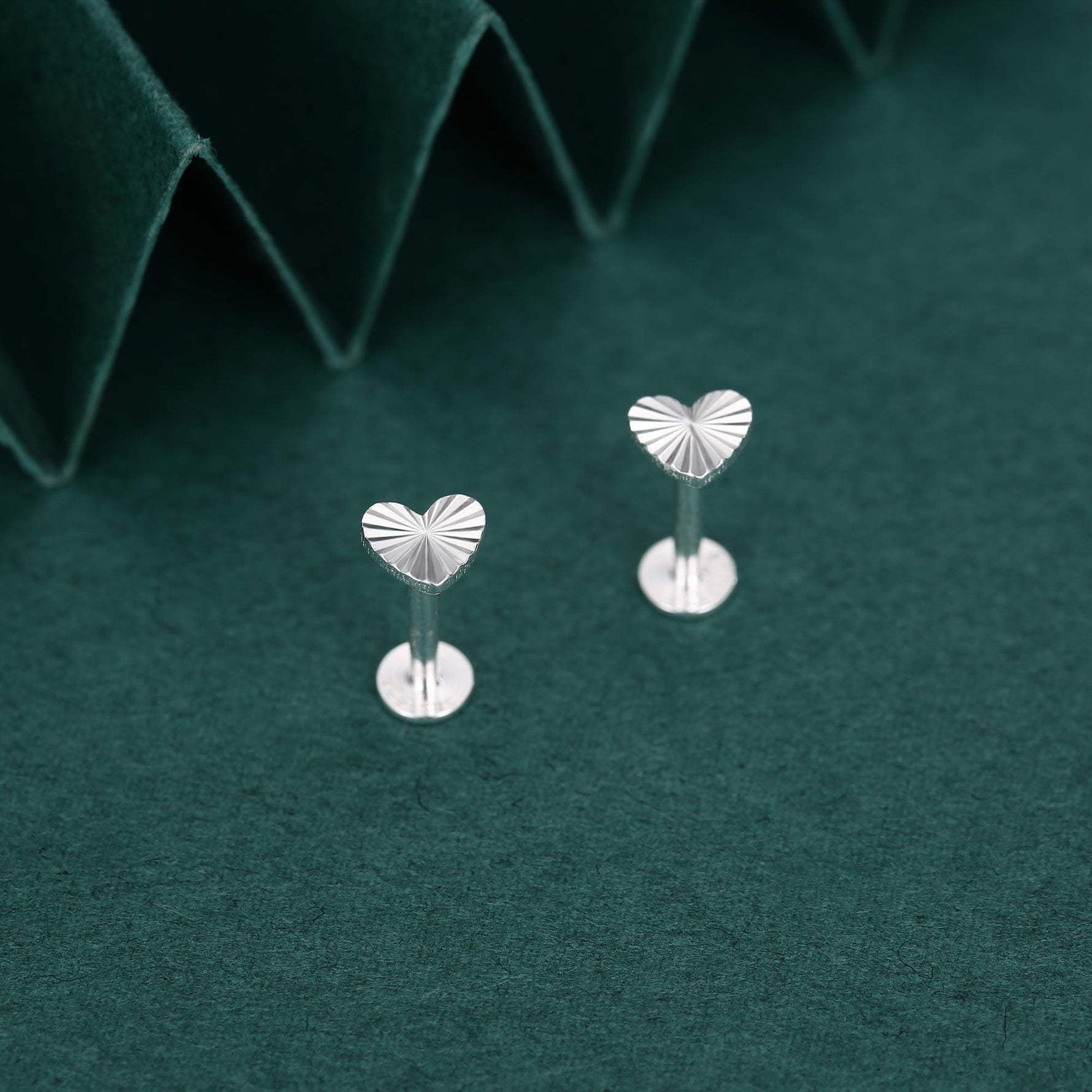 Sterling Silver Sunburst Heart 16G Flat Back Earrings
