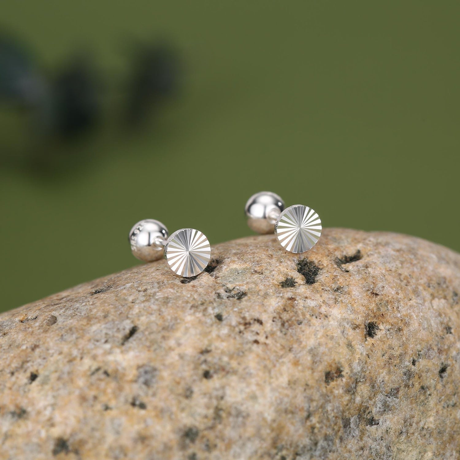 Sterling Silver Sunburst Disk 18G Screw Back Earrings