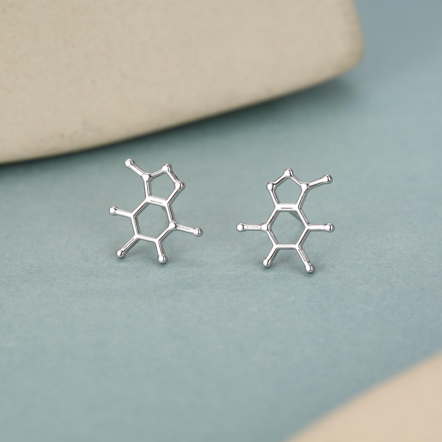 Sterling Silver Caffeine Molecule Stud Earrings