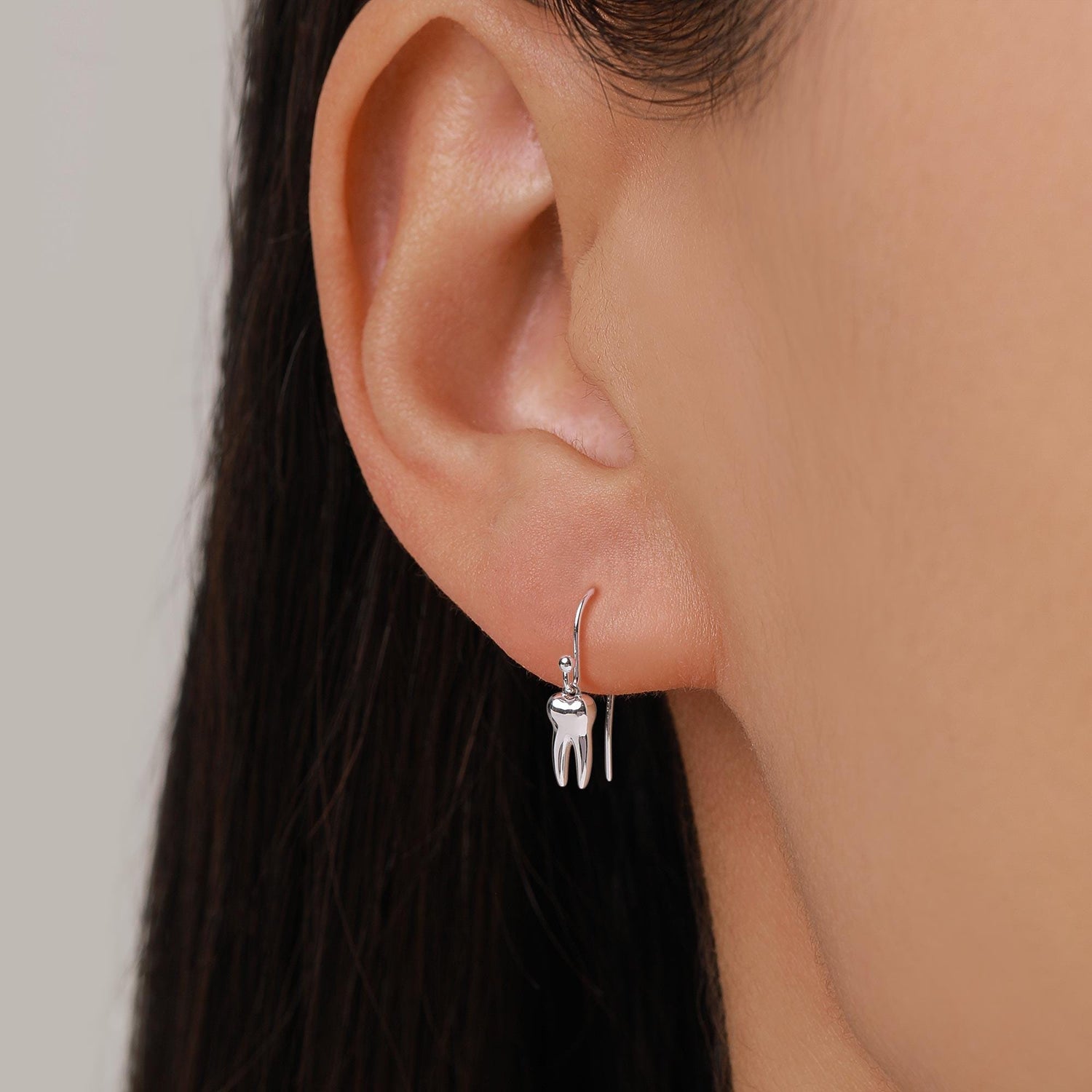 Sterling Silver Molar Tooth Drop Hook Earrings