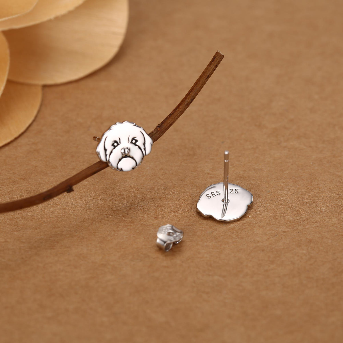 Sterling Silver Shih Tzu Dog Stud Earrings