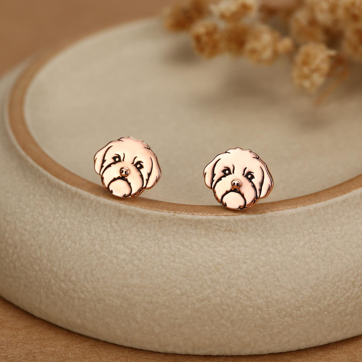 Sterling Silver Shih Tzu Dog Stud Earrings