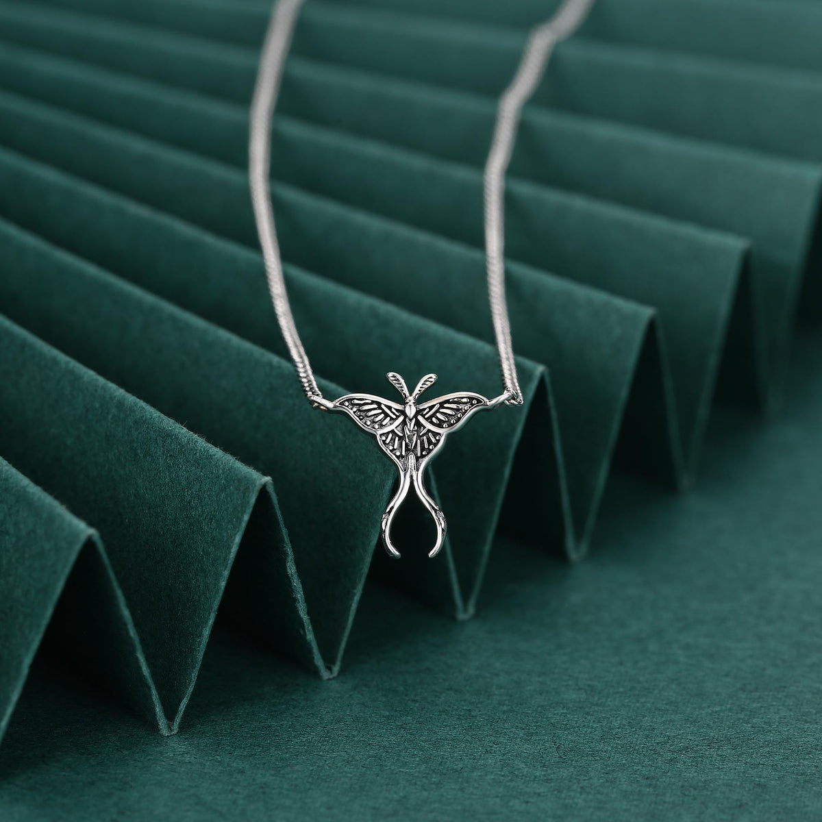 Sterling Silver Luna Moth Necklace with Oxidised Finish