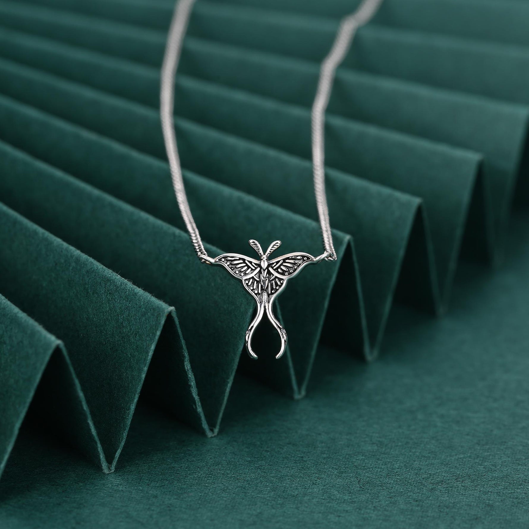Sterling Silver Luna Moth Necklace with Oxidised Finish