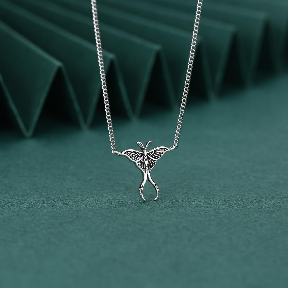 Oxidised Luna Moth Charm Necklace