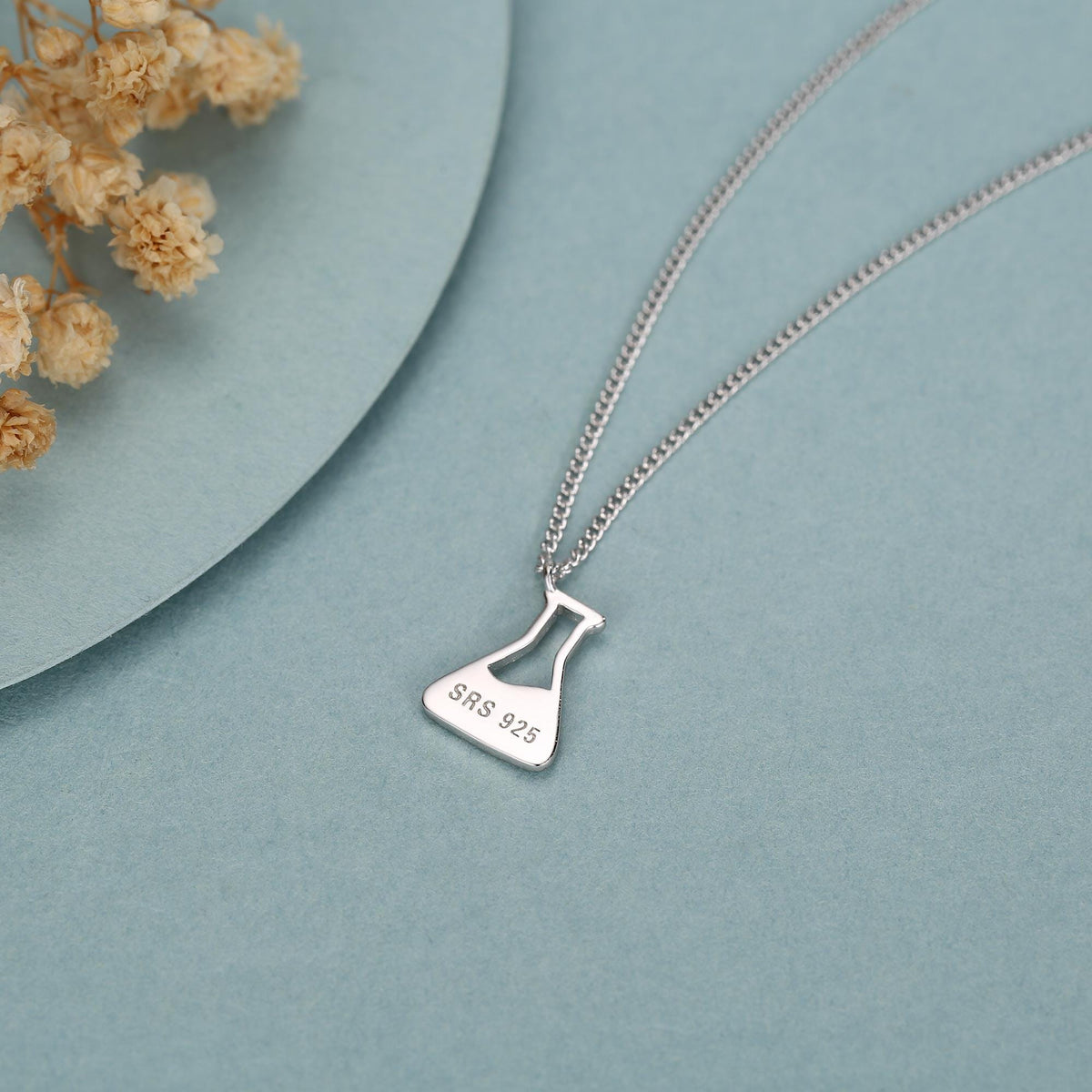 Sterling Silver Blue Chemistry Flask Necklace