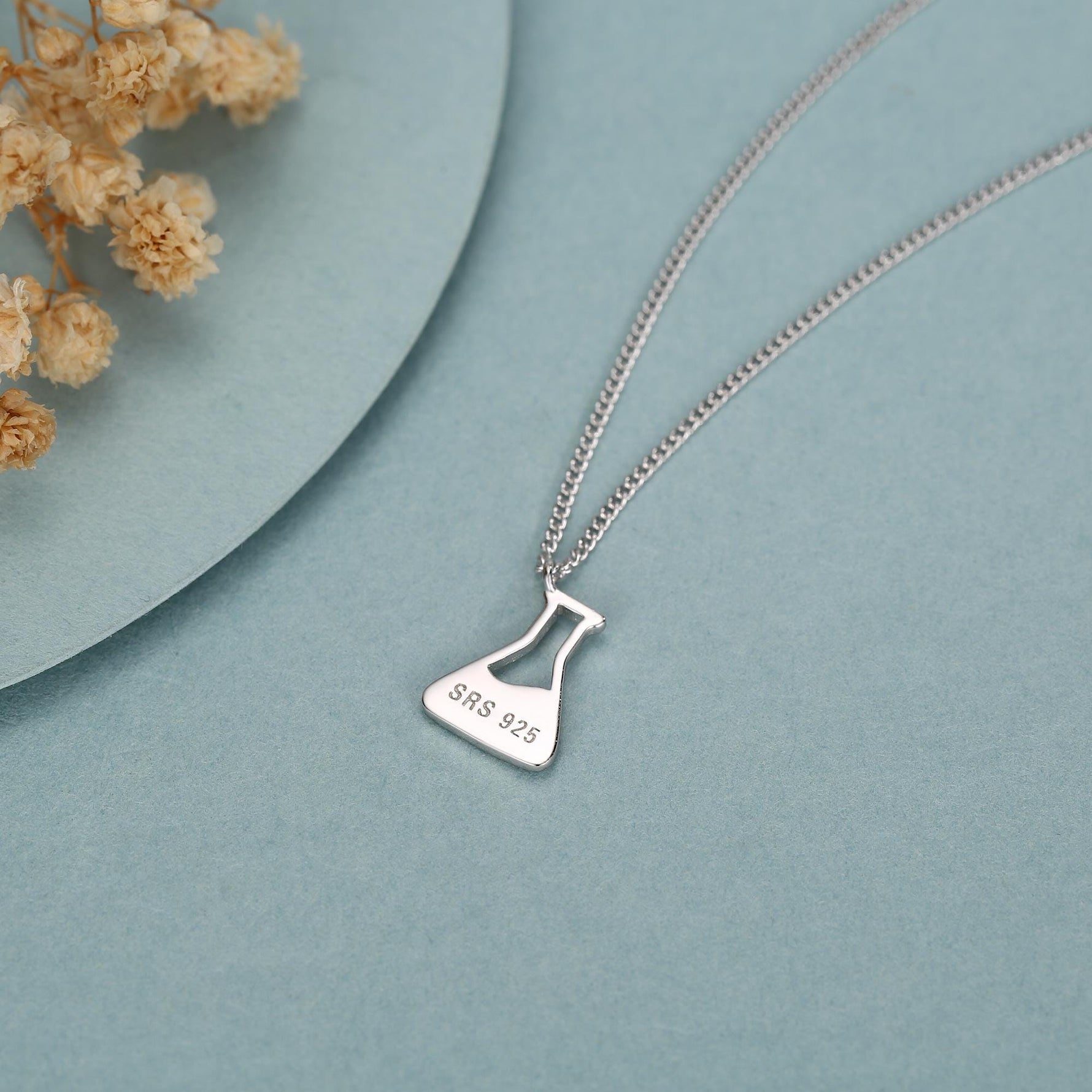 Sterling Silver Blue Chemistry Flask Necklace