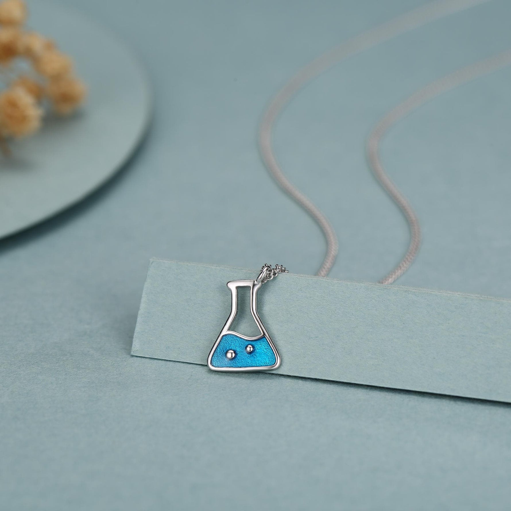 Sterling Silver Blue Chemistry Flask Necklace