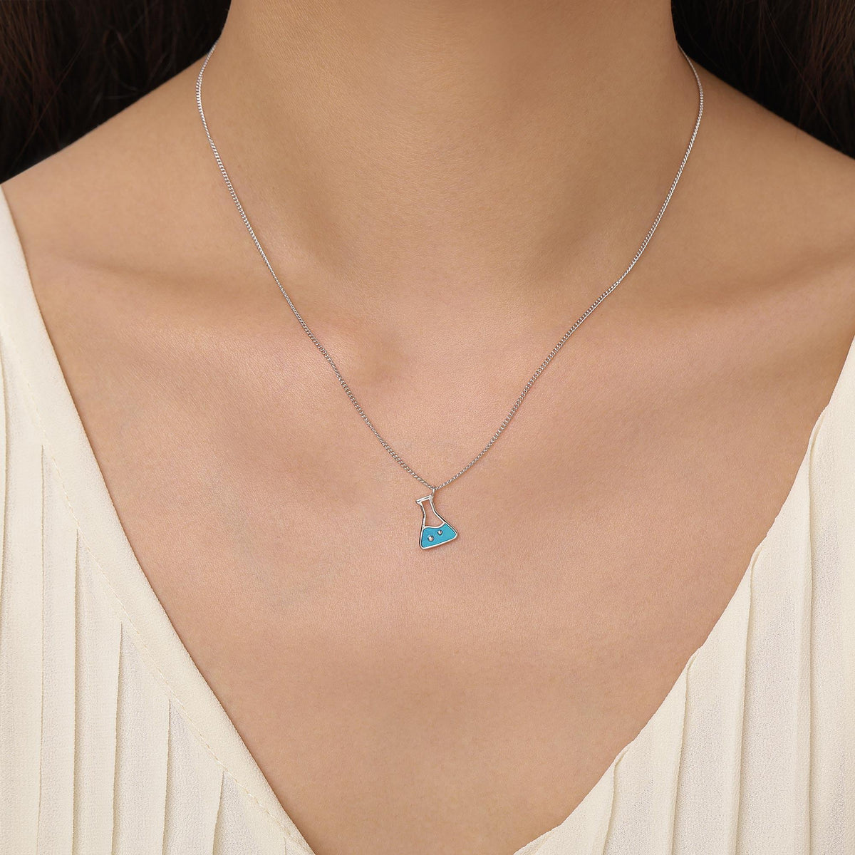 Sterling Silver Blue Chemistry Flask Necklace