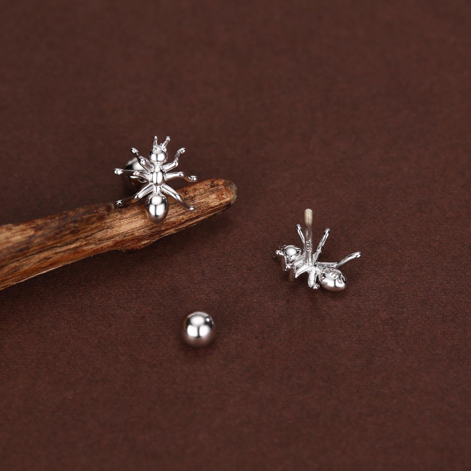 Sterling Silver Ant 18G Screw Back Earrings